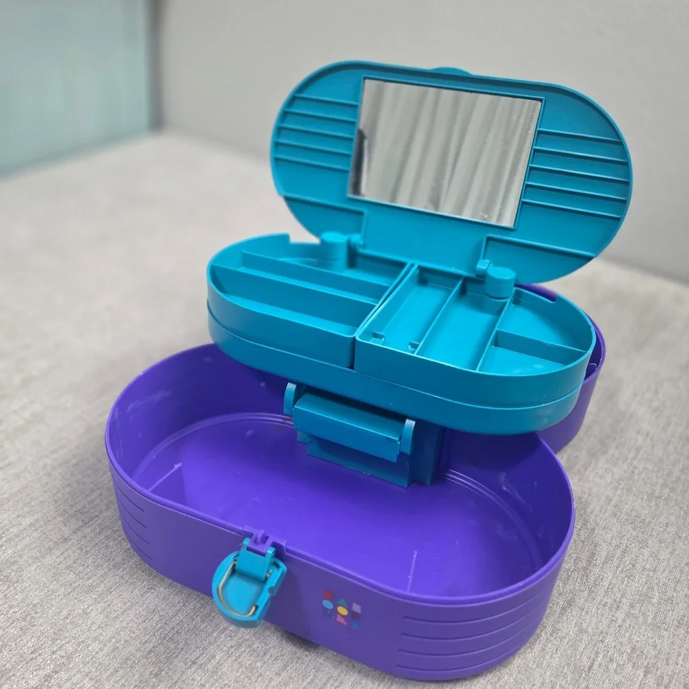 Vintage 90's Caboodles 2640 Purple Teal Retro Makeup Organizer Case Mirror USA